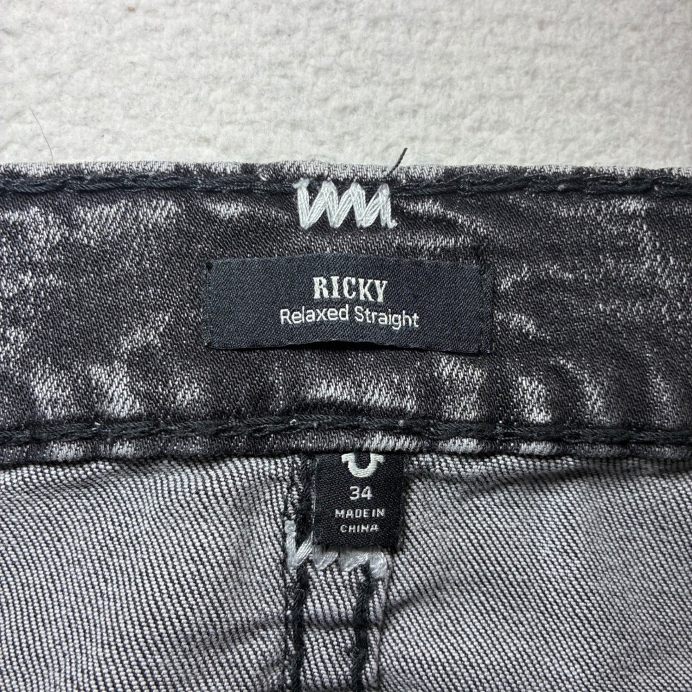 True Religion Ricky Jean Shorts Men 34x12 Black Acid Wash Distressed Denim Jorts - Picture 3 of 7